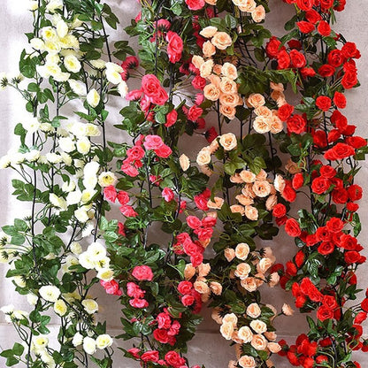 YRIOWMI 10PCS Fake Rose Garland, 7.5Ft Artificial Vines Flowers Hanging Rose Vine for Table Wedding Backdrop Arch Wall Party Mantle Festival Decor (Snowy White)