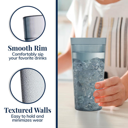 US Acrylic Cafe Plastic Reusable Tumblers (Set of 16) 20-ounce Water Cups in Grey | Value Set of Restaurant Style Drinking Glasses, Stackable, BPA-free, Made in the USA | Top-rack Dishwasher Safe