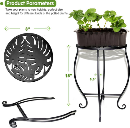 Aonagi 15" 8" 2pcs) Tall Metal Plant Stand, Wide Round Plant Stand for Flower Pot Rustproof Iron Plant Holder