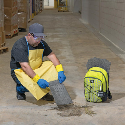 PIG Spill Kit | Portable Backpack | Absorbs up to 4.4 gallons | Hi-Viz Green | 12.6" W x 7.6" D x 18.5" H| PMB30629