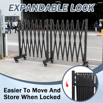23.5FT Industrial Metal Expandable Barricade，Retractable Traffic Fence with Casters, Folding Security Gate，Portable Barricade Gate for Construction Area, Traffic Control, Cordon(Black