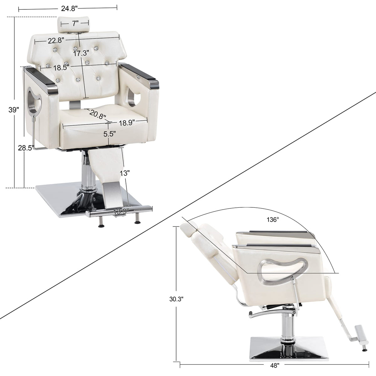 BarberPub Barber Chair Reclining Salon Chair for Hair Stylist, Antique Hair Spa Salon Styling Beauty Equipment 8132(Champagne)