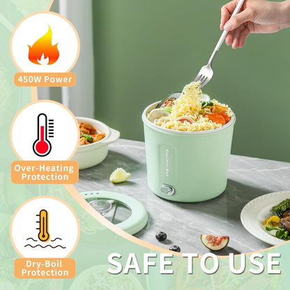 Hot Pot Electric, 1L Mini Ramen Cooker, 450W Rapid Noodles Cooker for Cooking Pasta, Egg, Soup, Portable Pot