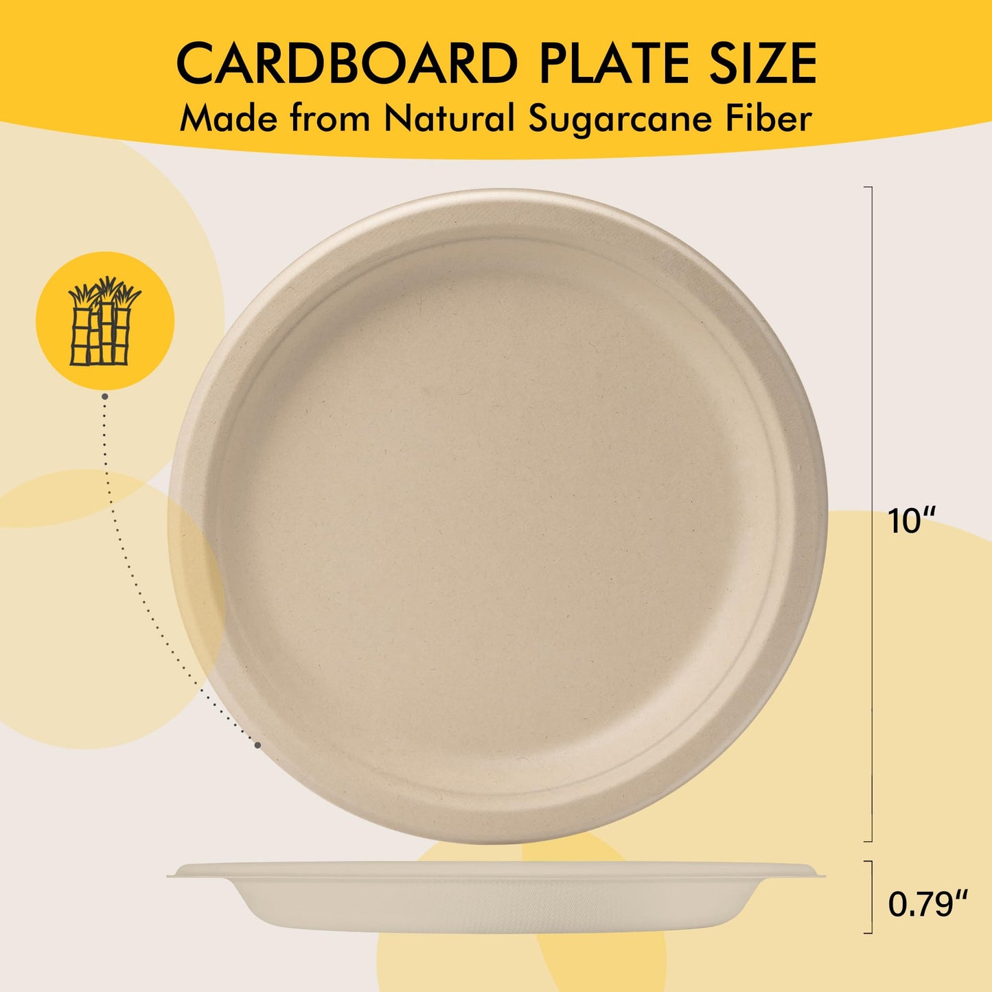 RACETOP Compostable Paper Plates 10 Inch [150 Pack], Disposable Biodegradable Heavy Duty Paper Plates, Made of Natural Sugarcane Fibers, Unbleached Brown, Round