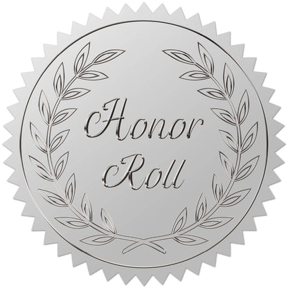 CRASPIRE 408pcs 2 Inch Honor Roll Silver Foil Stickers Garlands Graduation Season Silver Embossed Envelope Seals Stickers Round Self Adhesive Stickers Medal Decoration Label for Gift Packaging