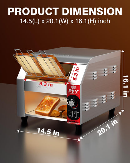 PYY Commercial Conveyor Toaster - 450slice/H Electric Industrial Belt Toasters Oven Heavy Duty Stainless Steel for Bun Bagel Bread Waffle Restaurant Buffet with ETL certification 1800W
