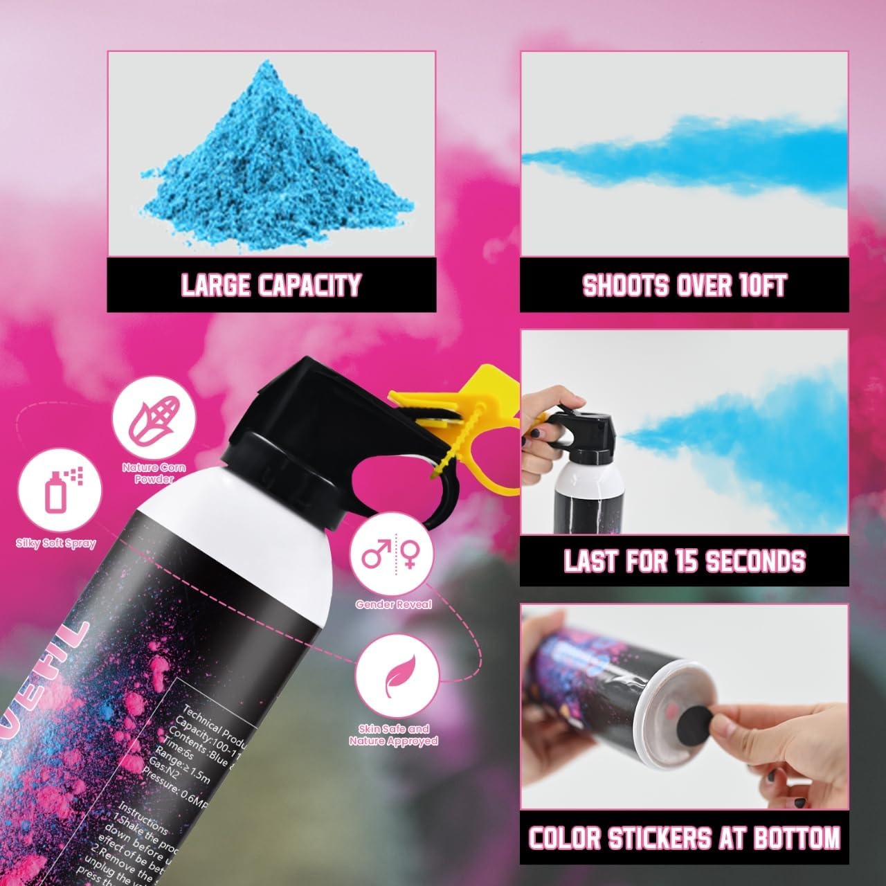 2Pack Gender Reveal Fire Extinguisher Pink or Blue Gender Extinguisher Gender Reveal Smoke Powder for Boy or Girl Baby