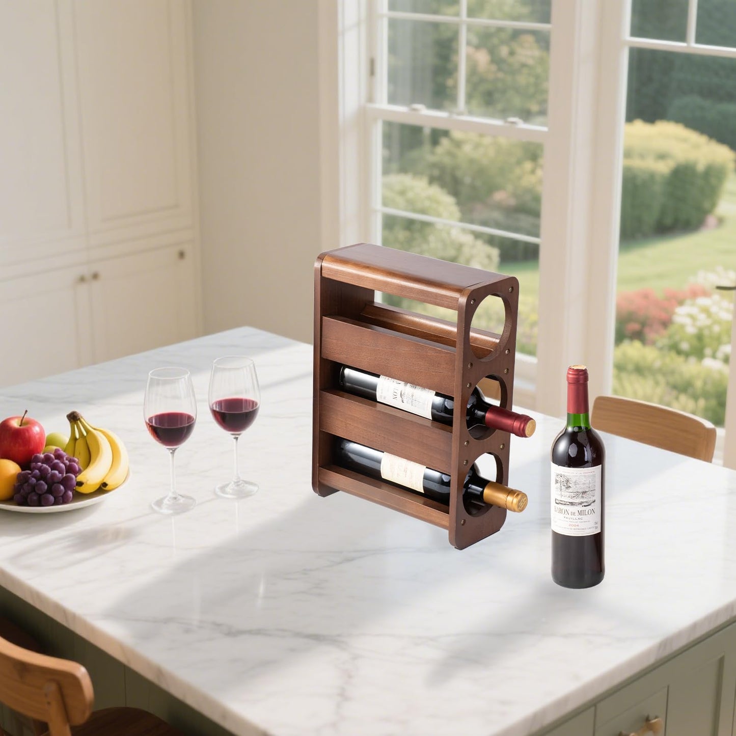 Wine Rack Countertop Pine Wood Wine Bottle Holder, 3 Bottles Wine Rack for Inside Cabinet, Pantry, Kitchen Bar, Wine Holder Shelf Vertical Wine Storage Perfect for Home Decor Housewarming Gifts