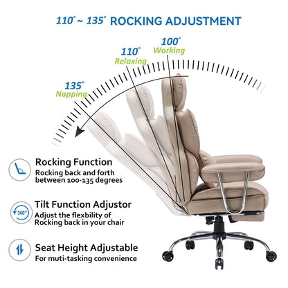 Efomao Big and Tall Office Chair 400lbs – PU Leather Executive Office Chair with Lumbar Support & Leg Rest, Heavy-Duty Computer Chair for Home Office, Dark Beige