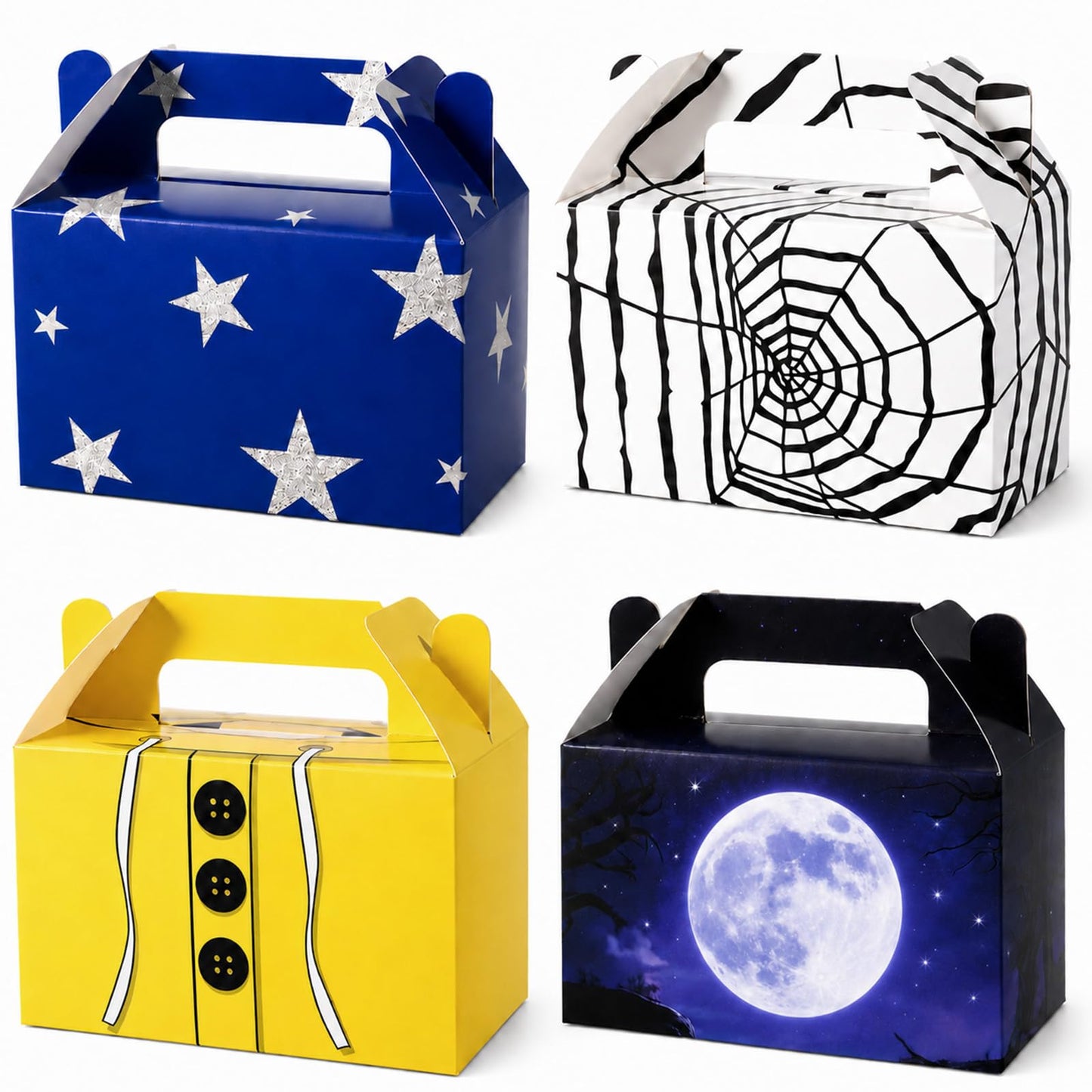 24 Pcs Spooky Themed Party Favor Boxes Cartoon Movie Theme Treat Paper Boxes Spider Star Moon Button Paper Box Halloween Supplies Spider Birthday Themed Favor Box for Celebration Party Supplies