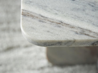 Signature Design by Ashley Baretton Contemporary Marble Accent Coffee Table with Cross Pedestal Base, Neutral Palette, Sculptural, Artful, Top to Floor 14.38", Black, White and Taupe Tones