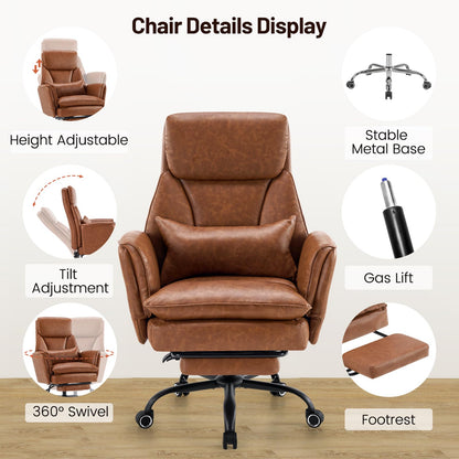 Furniliving Big and Tall Office Chair, Ergonomic Computer Desk Chair with Footrest, Wide Seat Reclining Gaming Chair, Flip Armrests for Cross Legged Sitting, Heavy Duty Support up to 400LBS, PU, Brown