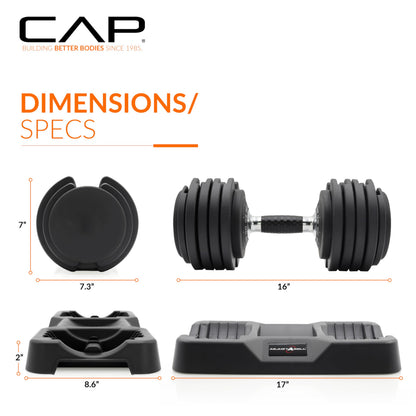 CAP ADJUSTABELL® 55 lb Pair of Adjustable Dumbbells with Contoured Full Rotation Handle, Honeycomb Chrome and Black Handle