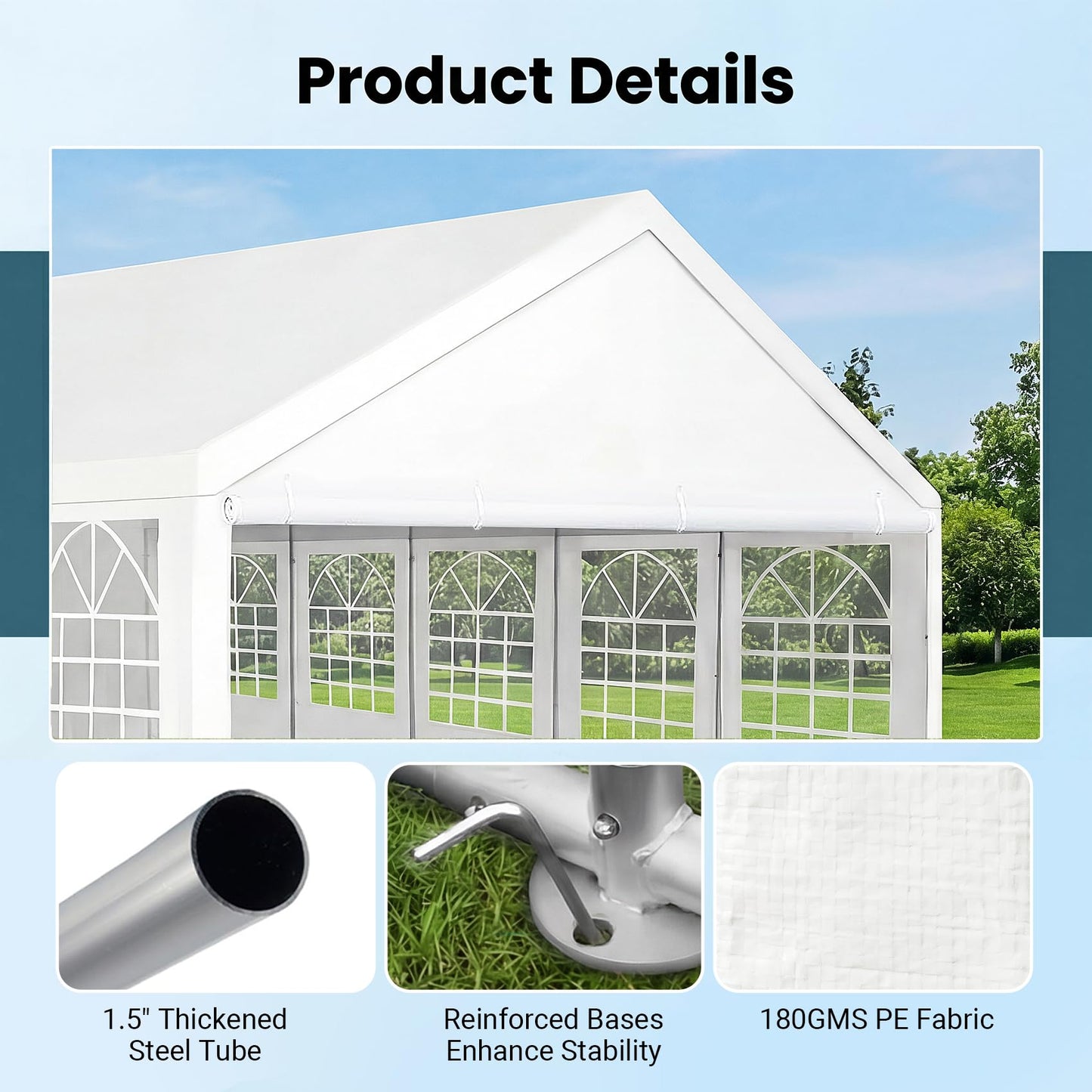 ADRERIC 16x32 Party Tent Heavy Duty White Canopy Large Outdoor Event Shelter with Removable Sidewalls, Waterproof Gazebo for Wedding, Backyard, Parties