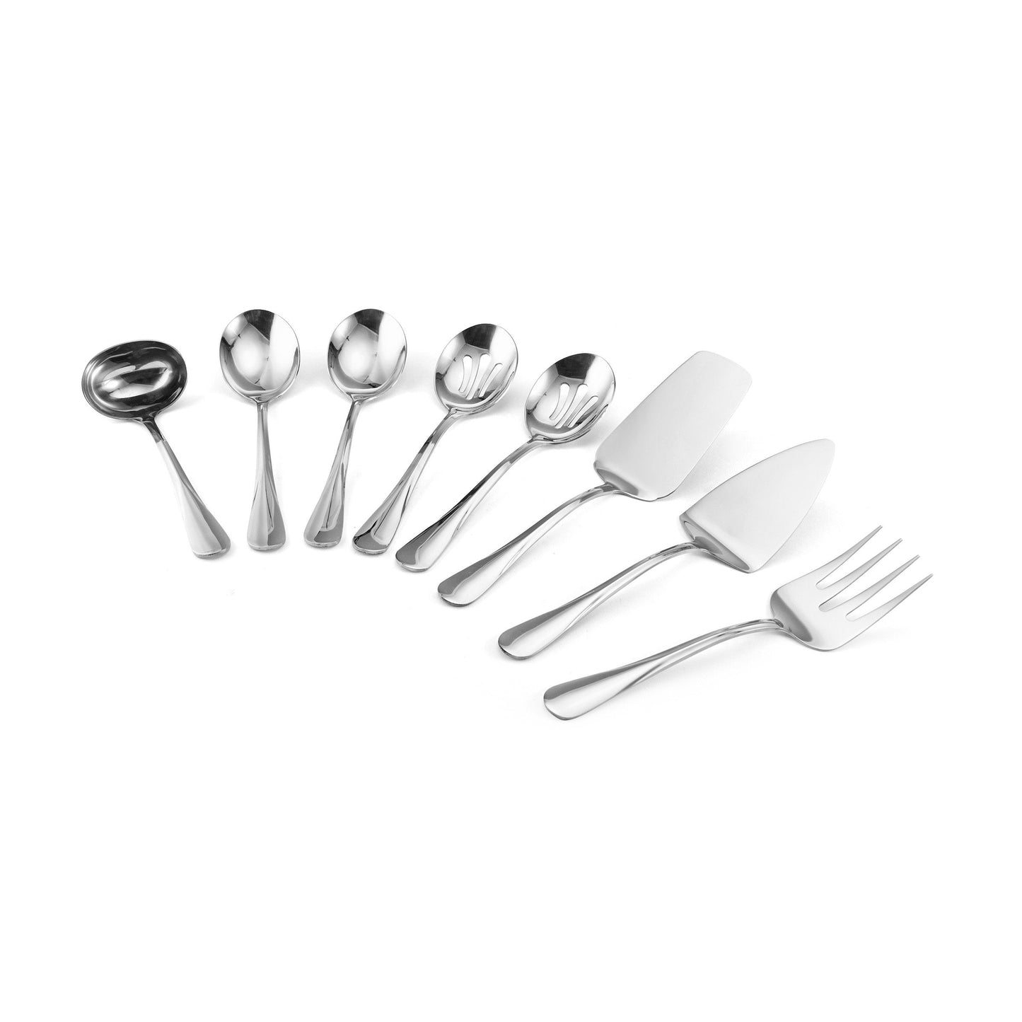 Mikasa Gourmet Basics Kaylee 8-Piece Serving Set, 18/10 Stainless Steel, Soup Ladle, Lasagna Server, Cake Server, Tablespoons, Cold Meat Fork, Dishwasher Safe