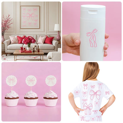 30 Pcs Pink Bow Stencils Templates for Painting Reusable Bow Painting Stencils on Wood, Doormat,Floor, Wall DIY Farmhouse Home Decor 3.94"/7.87"