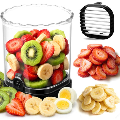 Hendiy Strawberry Slicer with Stainless Blades | Egg & Fruit Slicer Cup for Banana, Cucumber, Mushroom | ABS Detachable Kitchen Gadget - Precision Berry Cutter Tool (Black, 1-Pack)