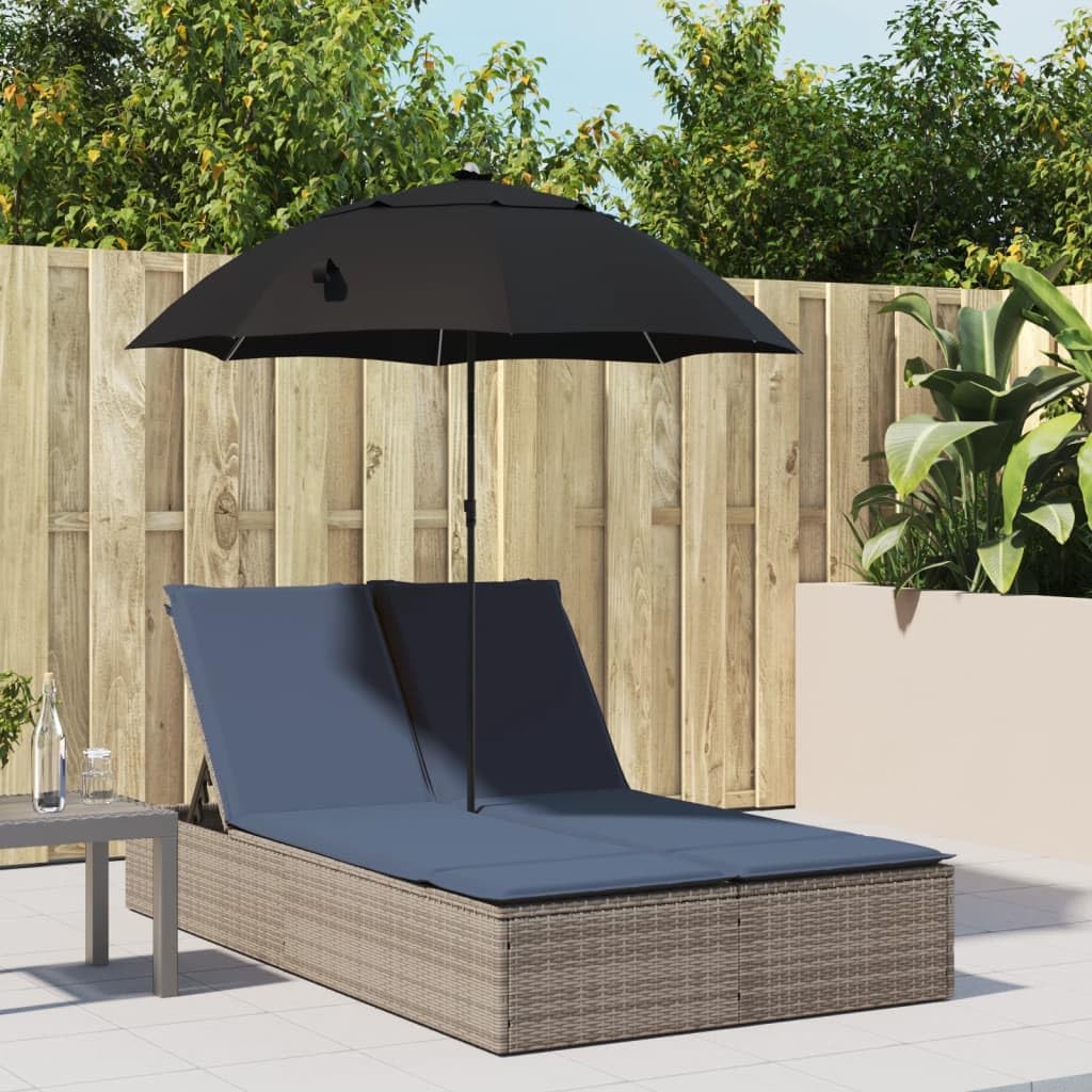 Molumvel Double Sun Lounger with Cushions and Canopy, Adjustable Patio Daybed, Weather-Resistant Poly Rattan Garden Lounge Bed for Backyard Poolside, Gray