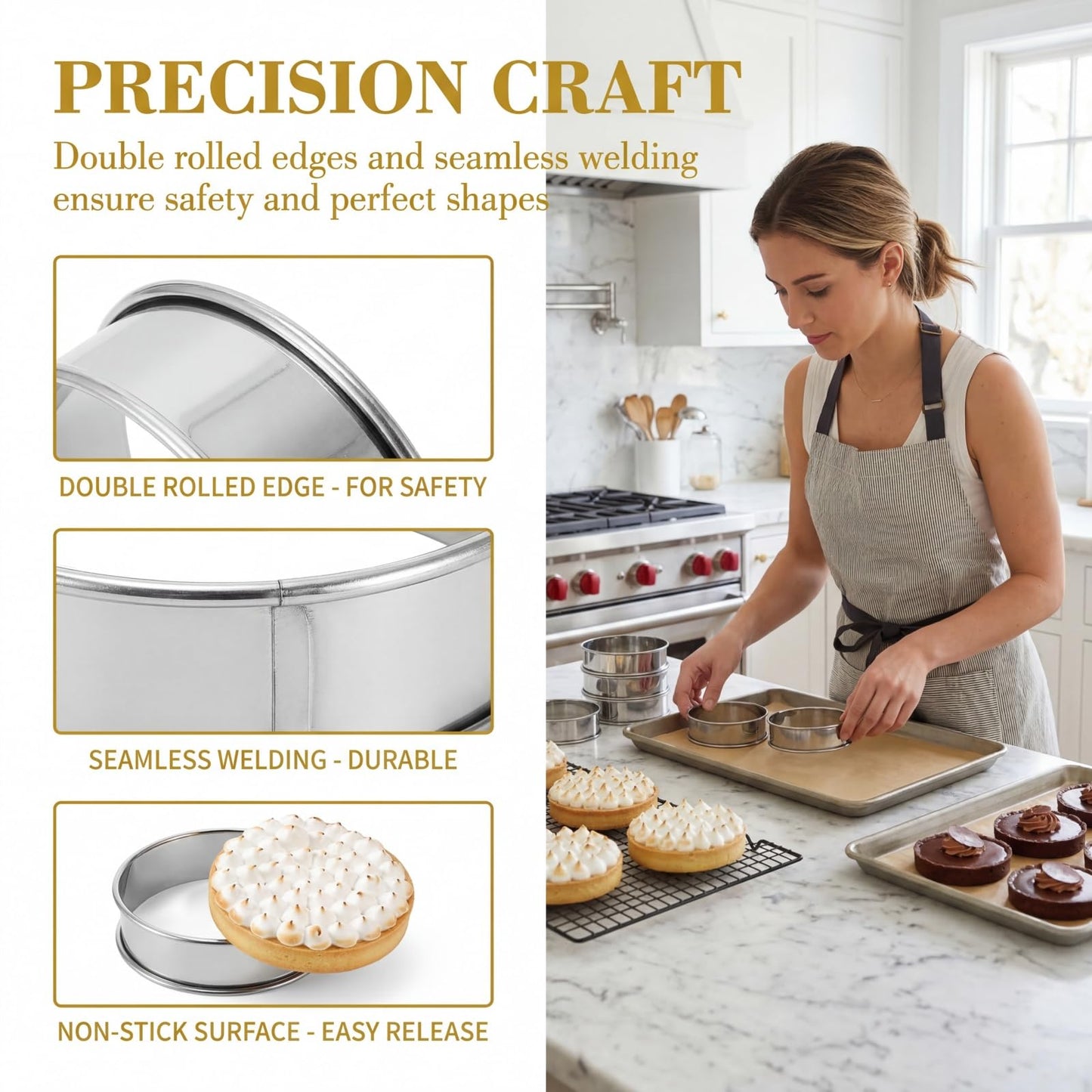 Lyellfe 20 Pieces English Muffin Rings, Stainless Steel Crumpet Rings, 3 Inch Double Rolled Nonstick Muffin Tart Ring Mold for Home Baking, Food Making