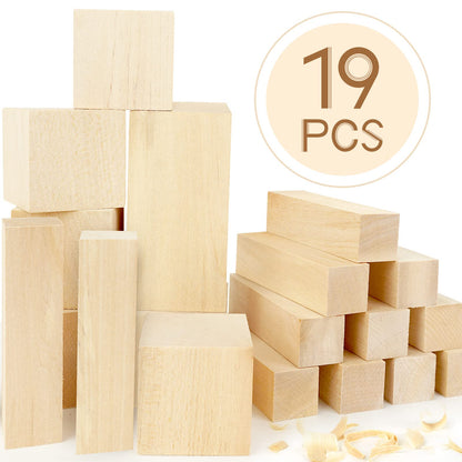 Basswood Carving Blocks, 19PCS Whittling Wood Blocks Kit with 3 Different Sizes, Bass Wood for Carving Easy to Use, for Kids and Adults