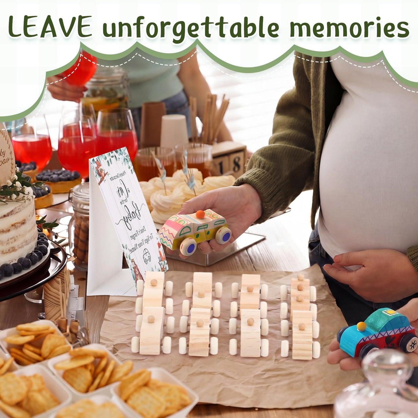 WinnerWhy Baby Shower Game Sign Kit Includes 32 Unfinished Wooden Car Blocks, 12 Markers, and a Prize Decoration Sign for Baby Shower(Animal) Bridal Party Gifts(Animal)