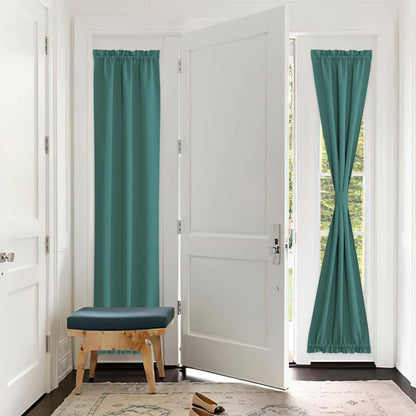 PONY DANCE Sidelight Door Curtain, Rod Pocket Blackout Panels for Sliding Glass French Door, 25 W x 72 L, Sea Teal