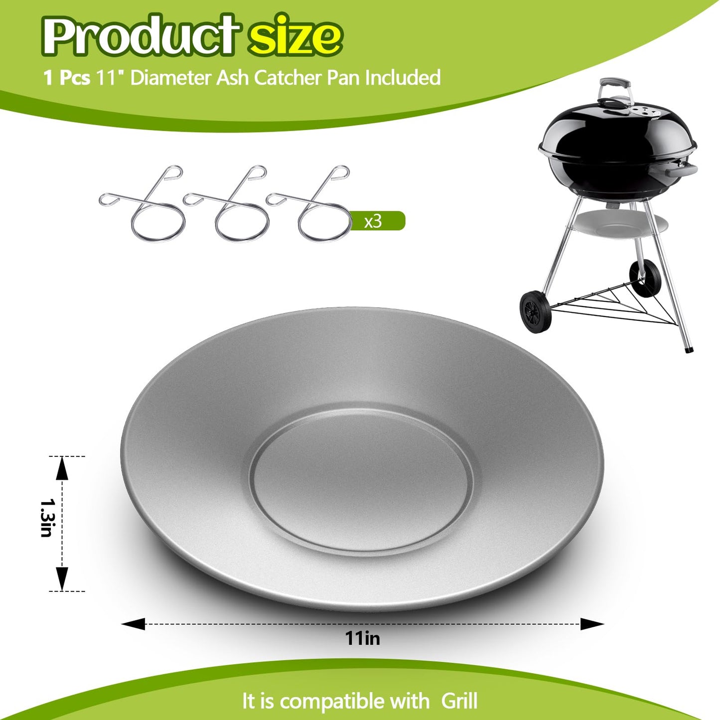 MorningRo 1 Pcs 11'' Diameter Ash Catcher Pan Ash Pan for Charcoal Grill Compatible with Weber for Grill Replacement Parts