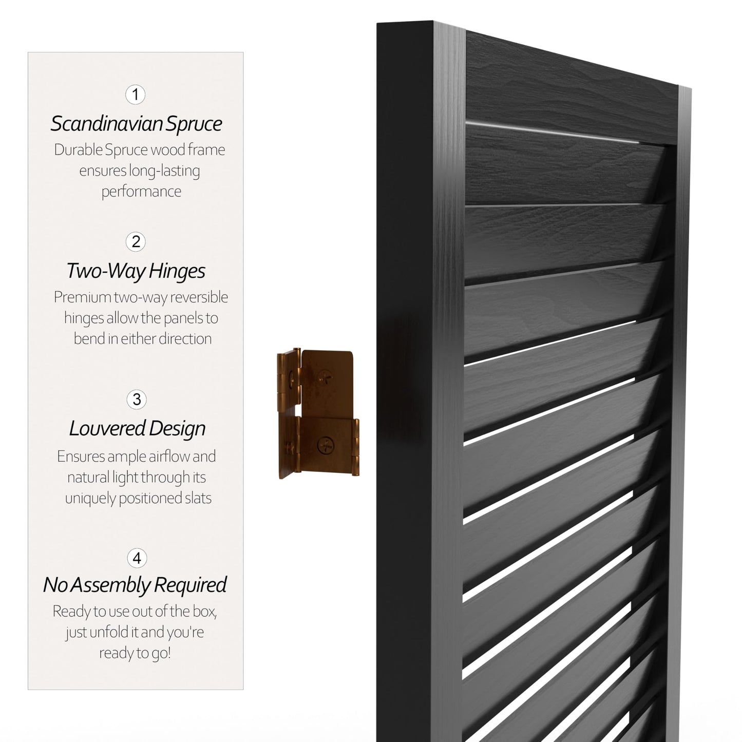 Red Lantern 6 ft. Tall Wooden Louvered Room Divider Black 3 Panel