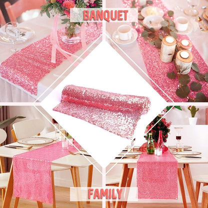 yuboo Pink Sequin Table Runners 12''x 108'' - 2 Pack Fabric Glitter Runner for Party Decorations