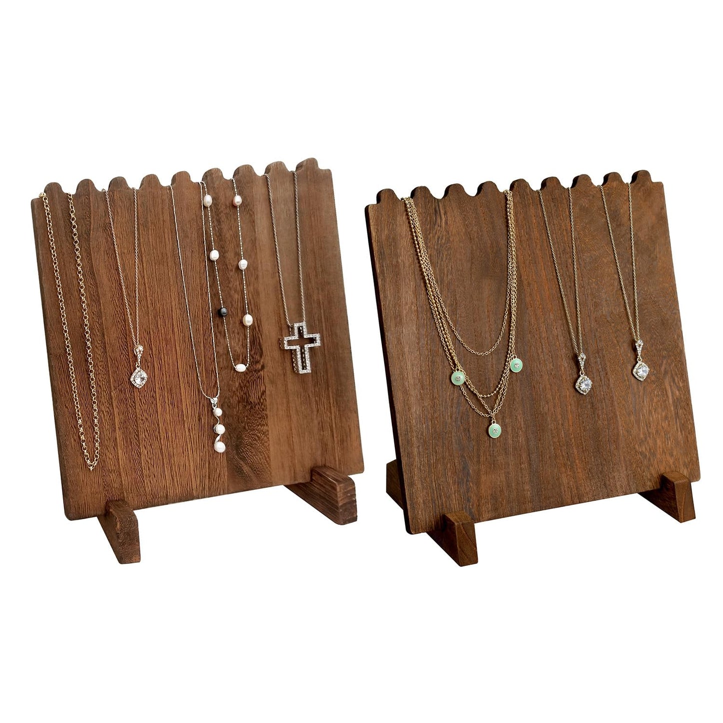 Ikee Design Set of 2 Wood Necklace Jewelry Display Stand for 8 Necklaces, Necklace Display Holder Organizer, Brown Color