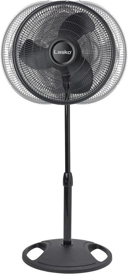Lasko 2521 16-Inch Quiet Oscillating Pedestal Fan - 3-Speed Adjustable for Home & Office, Black