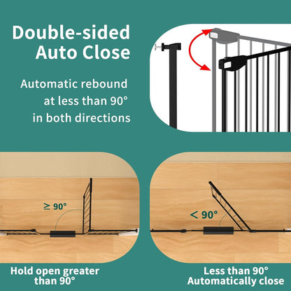 ALLAIBB Triple Lock Extra Wide Baby Gate Pressure Mounted Walk Through Safe Auto Close Black Metal Dog Pet Puppy Cat for Stairs,Doorways,Kitchen 68.11-75.98"