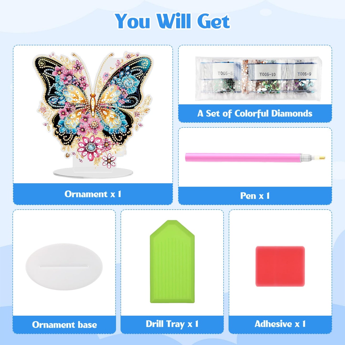GHHKUD Butterfly Diamond Painting Desktop Ornament for Adults Double Sided, Stand Up Diamond Art Ornaments DIY Special Diamond Gem Craft Tabletop Placement Board Kit for Home Decor