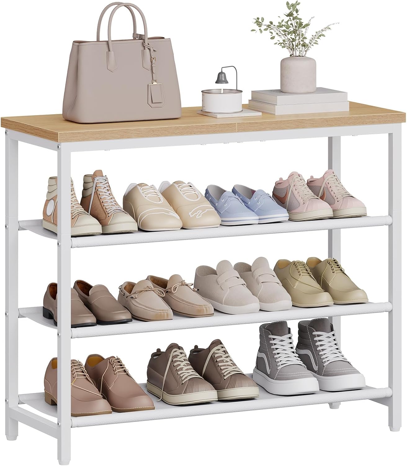 3 4-Tier Closet 9-12 WN94XJ01 HOOBRO Shoe Rack with PU Shelves, Shoe Storage Organizer for and Entryway, Holds Pairs