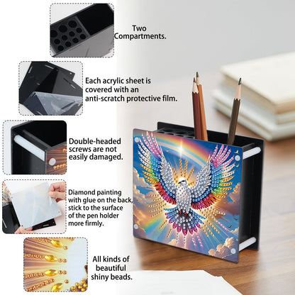 DIY 5D Diamond Painting Pen Holder – Peaceful Rainbow Dove Pencil Cup for Inspirational Decor, Acrylic Diamond Art Pen Holder Organizer, 5D DIY Desk Organizer with Beads, for Craft Desk or Gift