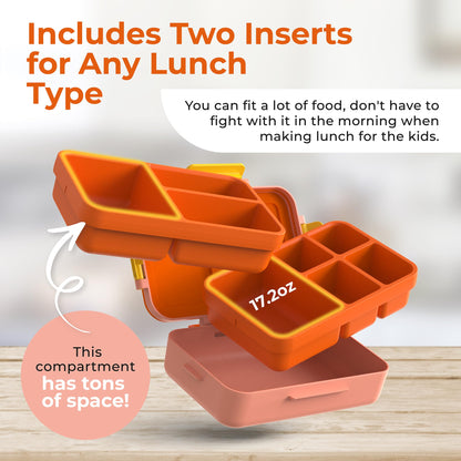 OVVE Ultimate Kids Bento Box & Cutlery Set - Leakproof Lunch Box for Kids with Interchangeable Inserts, BPA-Free, Dishwasher & Microwave Safe - Lunch Containers for School & Preschool (Orange)