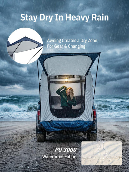 Niphean Truck Bed Tent 5ft with Awning Shade, 2 Mins Fast Setup Inflatable Pickup Truck Tent, for 2 People, PU 3000mm Waterproof, UPF 50+ Sunproof & High-Strength Windproof, Camp Anywhere You Park