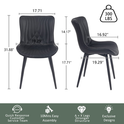 YOUTASTE Black Dining Chairs Set of 2 Mid Century Modern Kitchen&Dining Room Chairs Armless Upholstered Faux Leather Accent Chairs with Back Metal Vanity Lounge Side Chair for Living Room Bedroom