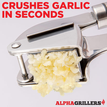 Alpha Grillers Garlic Press Stainless Steel - Easy to Clean, Rust-Proof, Dishwasher Safe - Stainless Steel Garlic Press, Mincer, Crusher with Silicone Peeler & Cleaning Brush