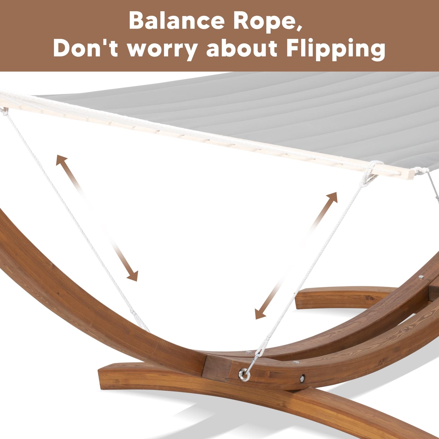 SUNCREAT 13.5 ft Wooden Hammock Stand Only, Heavy Duty Larch Wood Arc Hammock Stand with Chains and Carabiners, 475 lbs Capacity