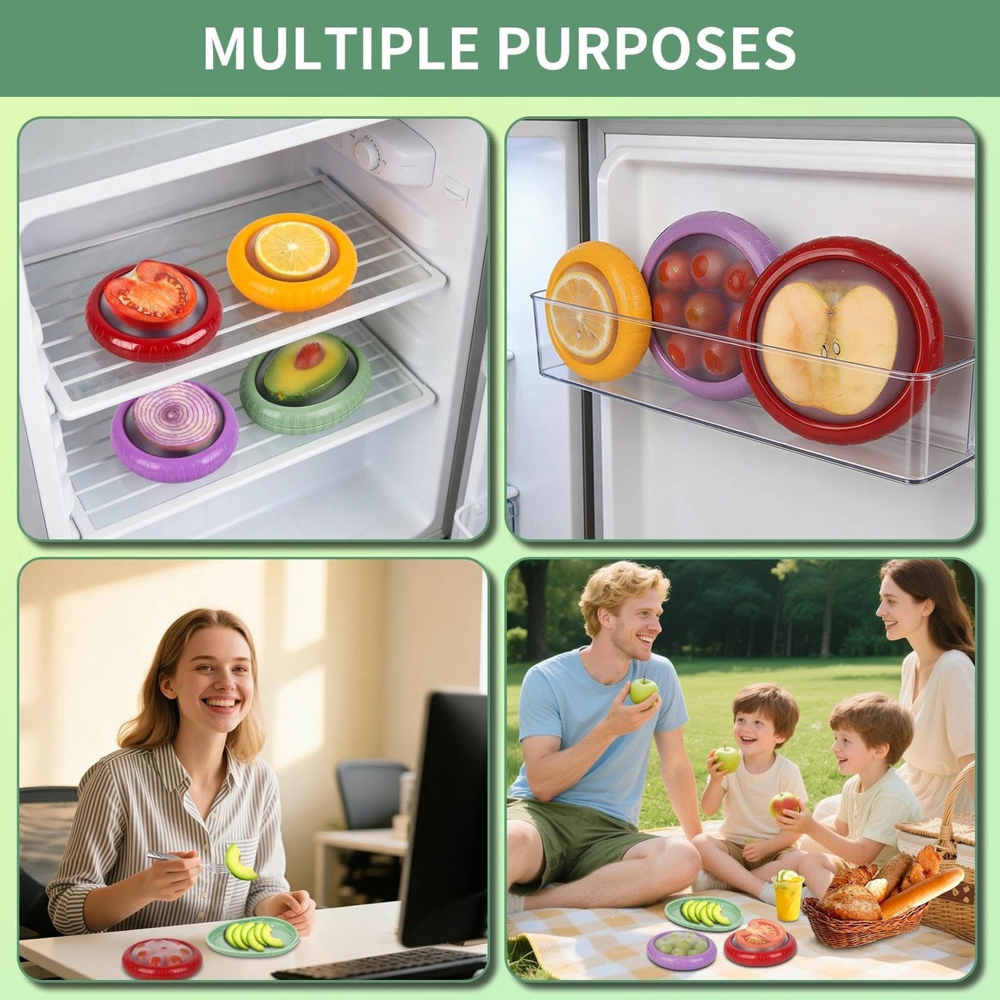 AWLGAK Avocado Saver Set of 4 Silicone Stretch Food Storage Pods, Reusable Produce Saver Containers for Fridge,Onion Keeper Lemon Tomato Vegetable Fresh Keeper