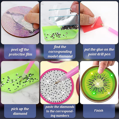 8 Pcs Animals Diamond Painting Coasters Set with Holder, Beginners DIY Diamond Art Coasters Crafts for Adults,Diamond Painting Kits Circular Coaster Suitable for Gifts and Office Home