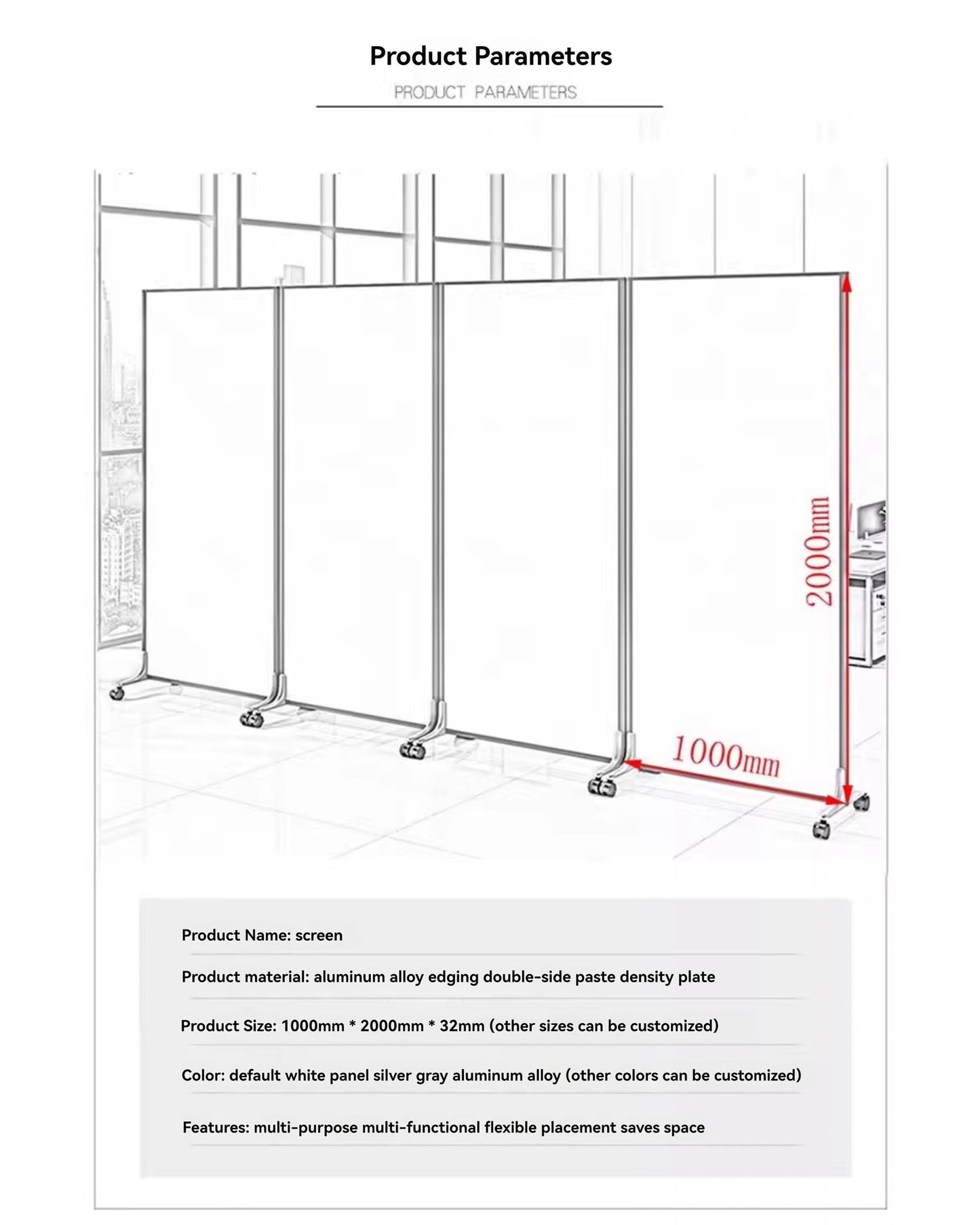 OUOQNUE Foldable Office Partition Divider with Wheels, Movable Privacy Screen Panel, Portable Room Divider Wall, Modular Workspace Separator for Office, Conference Home and Hospital White+Gray 10 Pcs