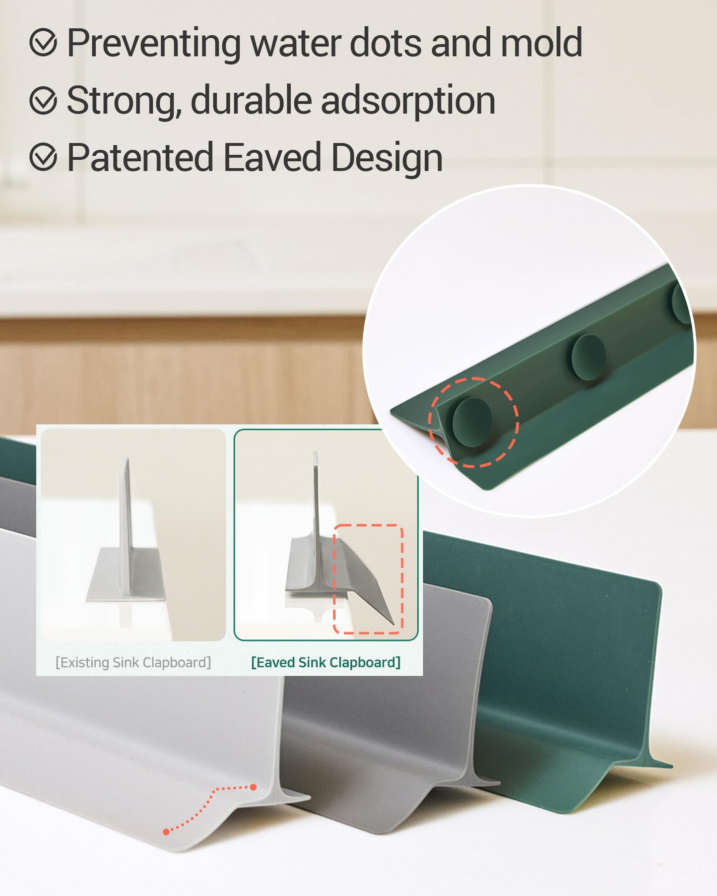 DEARCUS Kitchen Sink Splash Guard 23 Inch – Soft Silicone Water Shield Keeps Clothes & Countertops Dry, Strong Suction Non-Slip, No More Wet Sleeves or Sore Arms – Dishwasher Safe, Easy Install (Gray)