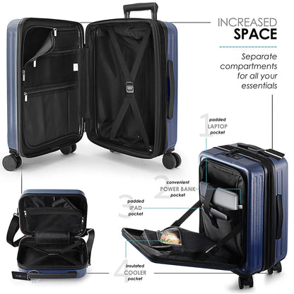 TRAVELARIM Navy Hardshell Luggage Sets 4 Piece, Durable Suitcase Set, Travel Luggage Set with Integrated TSA Lock, 360° Spinner Wheels, Expandable Medium and Large Checked Suitcase, 20/24/28 Inch