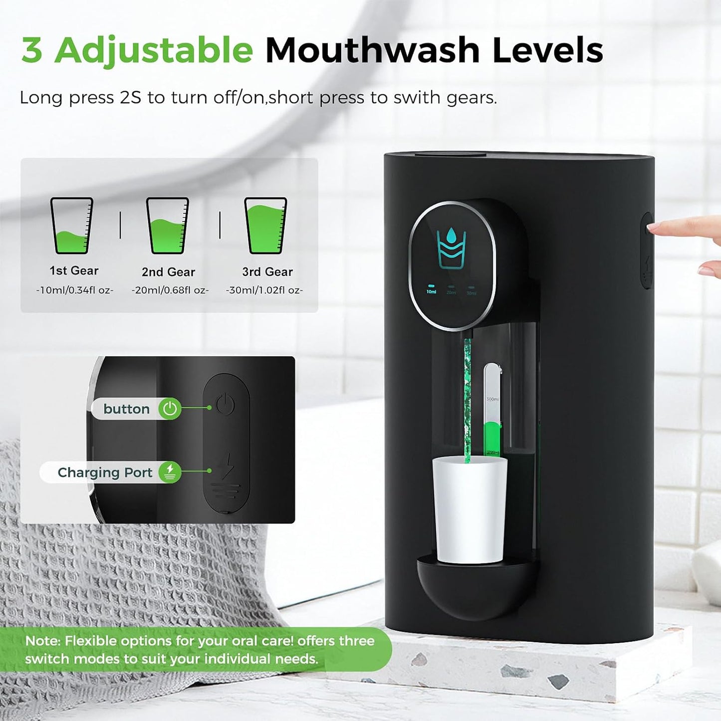 18.26 oz 2 3 Countertop Oylik Automatic Mouthwash Dispenser Touchless Mouthwash Dispenser for Bathroom Magnetic Cup USB