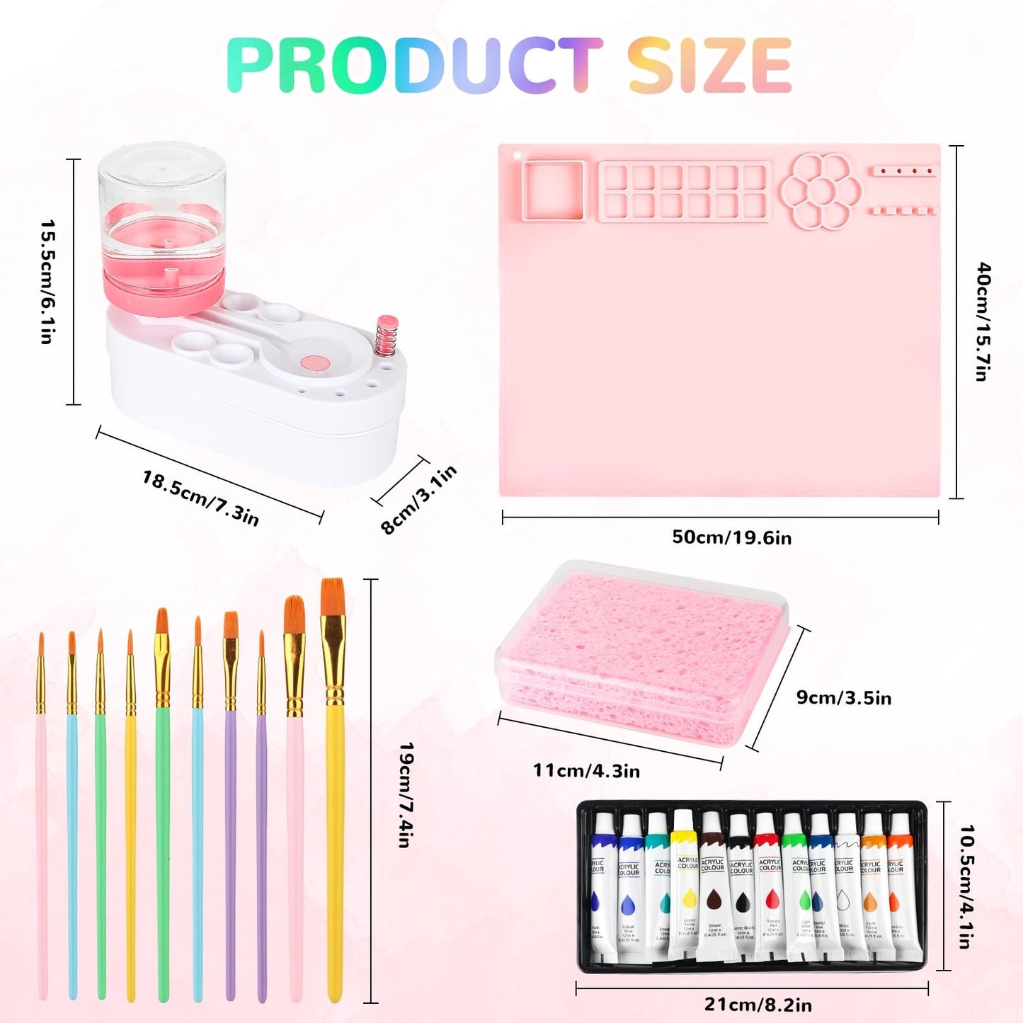 Painting Station, Including Paint Brush Cleaner, 20"×16" Silicone Painting Mat,12-Color Acrylic Paint, 10 Paint Brushes,1 Absorbent Sponge, DIY Painting Gift for Adult Artist Beginners