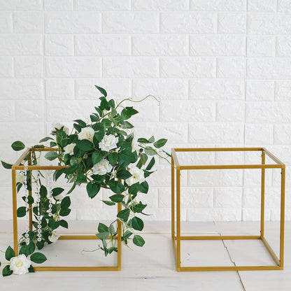 2 Pack 12" Efavormart Square Gold Wedding Flower Stand Metal Column Stand Geometric Cube Vase