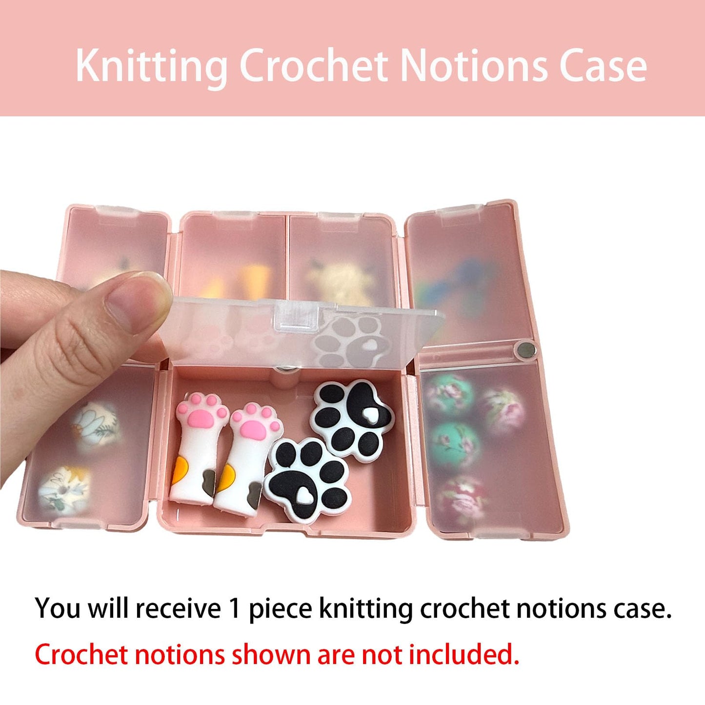 SPANSEE Knitting Crochet Notions Case, Stitch Marker Storage, Stitch Stoppers Organizer, Knitting Accessories, Portable Notion Organizer, 7 Compartments (Case Only)