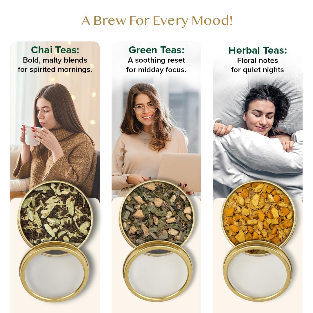 VAHDAM, Bloom - Assorted Tea Gift Set (12 Loose Leaf Tea) Tin Caddy Presentation Box | Gluten Free, Non GMO | Tea Gift Set for Women & Men